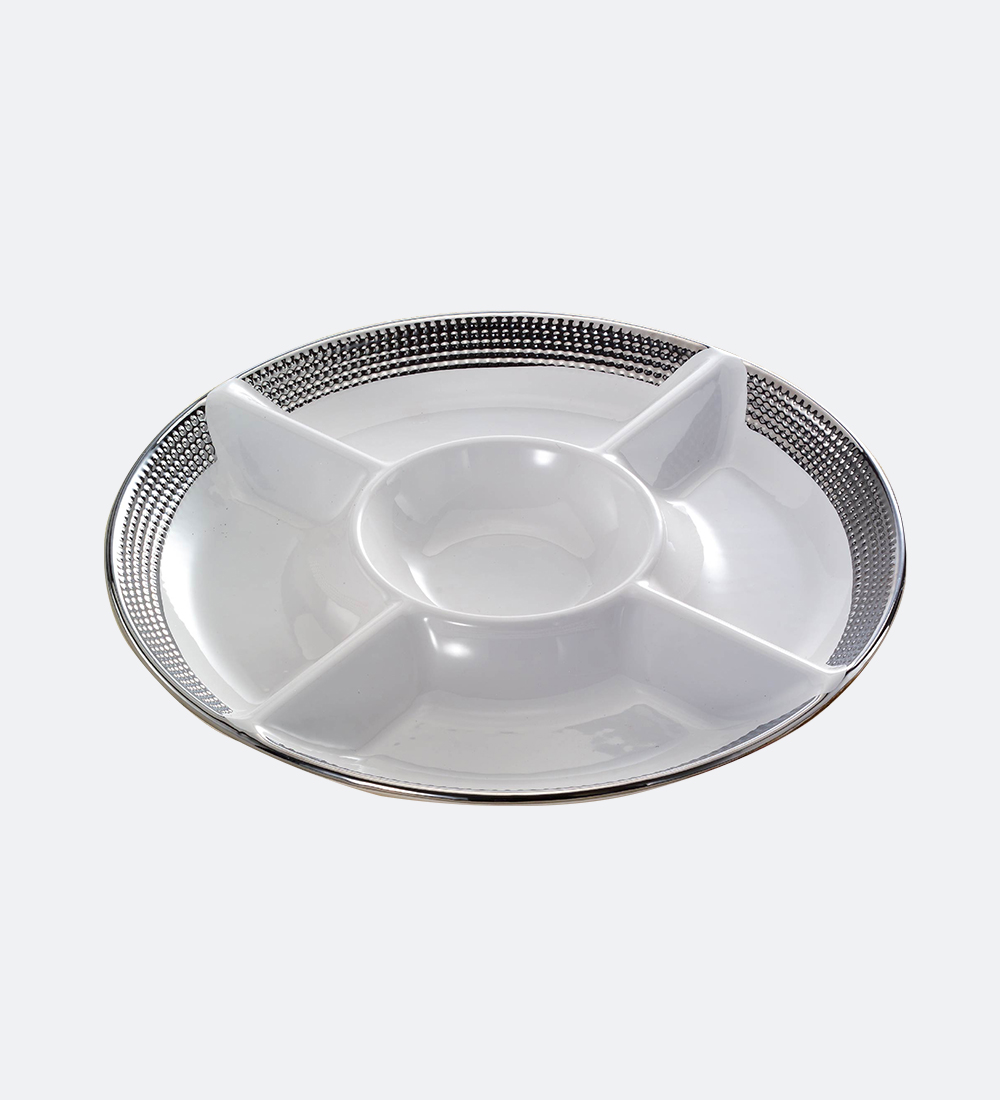 14 SILVER DOTTED 5 SECTION PLATTER